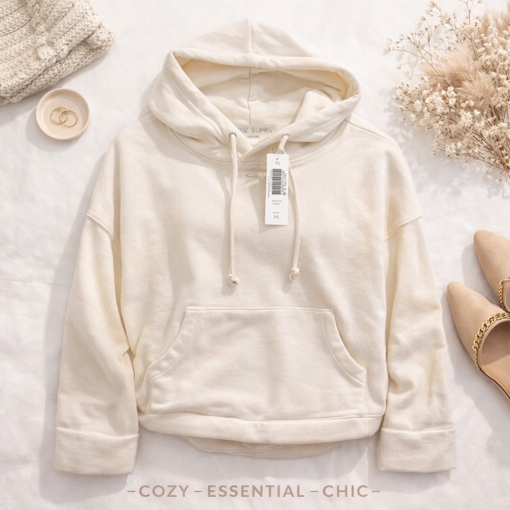 Z Supply Lift Off Hoodie NWT Medium Sea Salt Cream Cozy Pullover Sweatshirt
